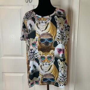 Animals with Sunglasses Zoo Animals Leopard T Shirt Sleep Shirt Size Large